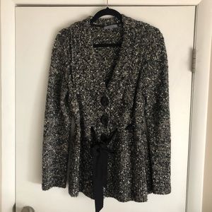 Cardigan with button and ribbon accent